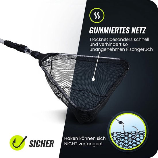 Schepnet - Visnet - Vissen - Rubberen coating - 1.6m - Zwart — afbeelding 2