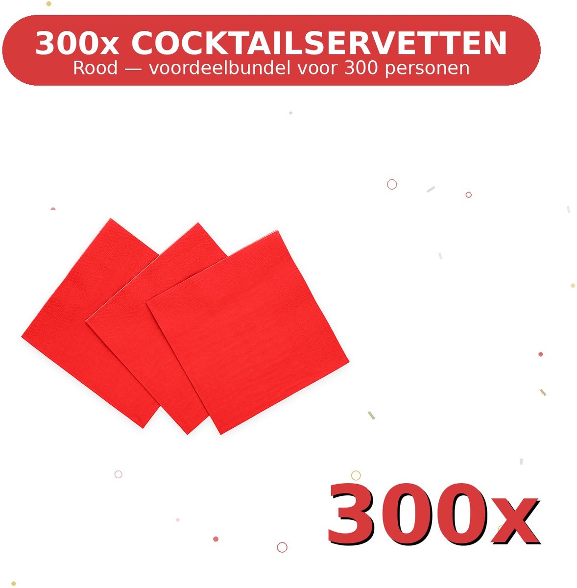 Cocktail servetten 24x24cm FSC Rood - Voordeelverpakking 300 Stuks voor tot 300 Personen - Feestartikelen