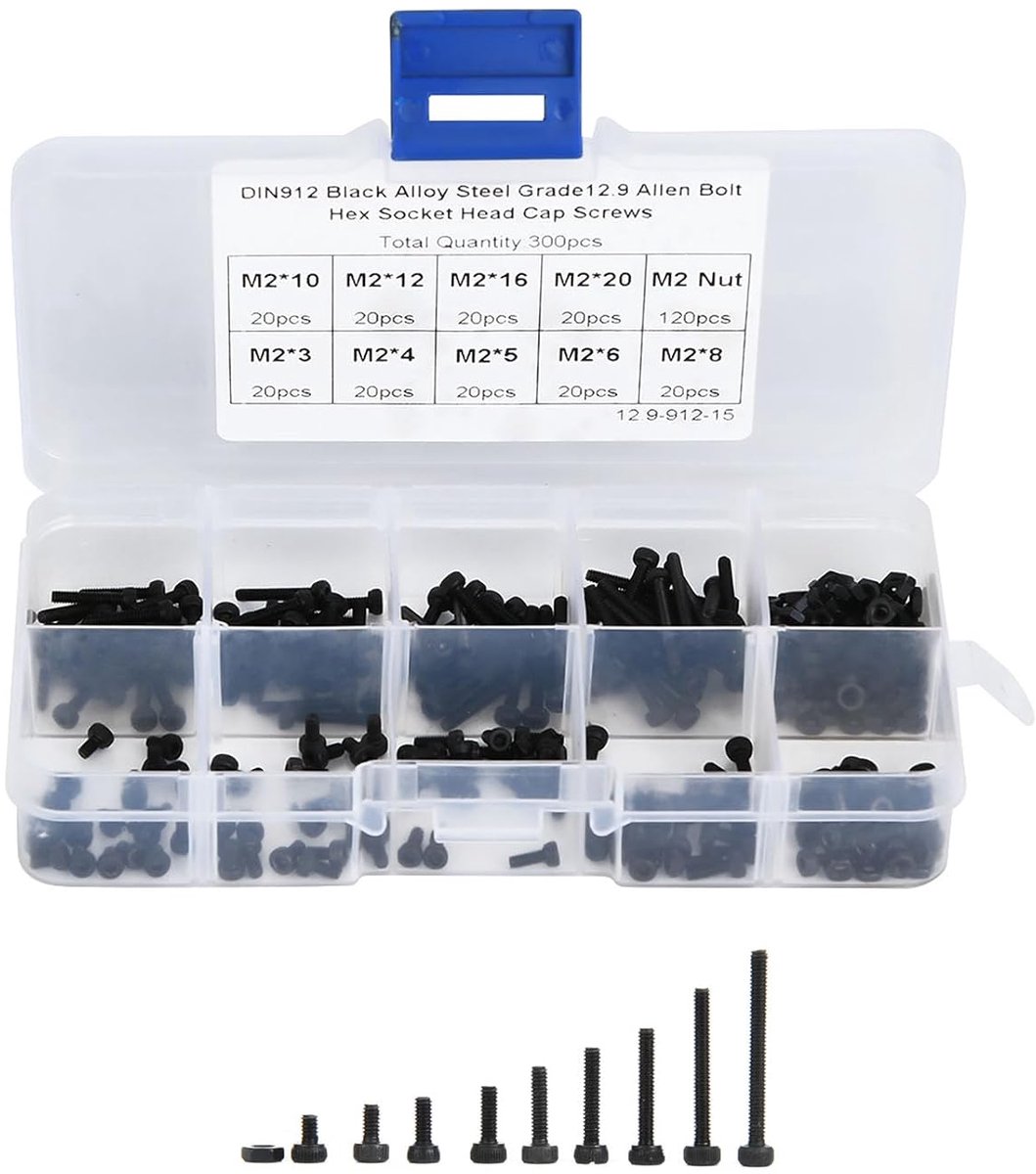 M2 schroefset 300 stuks - 3-20 mm - 12.9 staal - ideaal voor machineonderhoud - ShopVlot