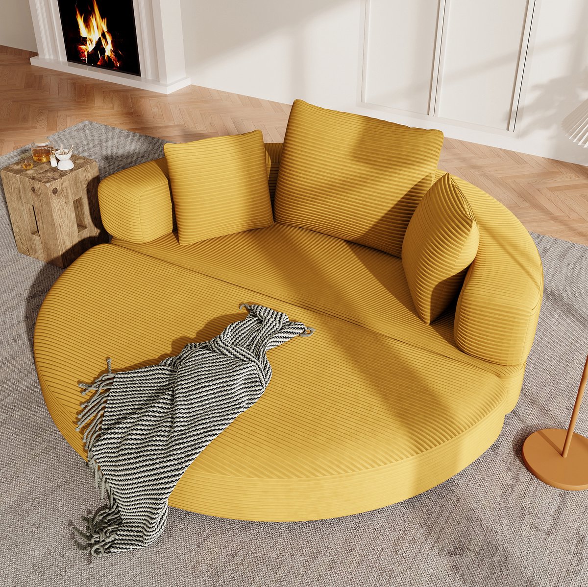 MODENUIT Slaapbank 173 x 88 x 60 cm - Opvouwbaar 2-in-1 - Voor Woonkamer En Slaapkamer - Cord Stof - Geel Yellow