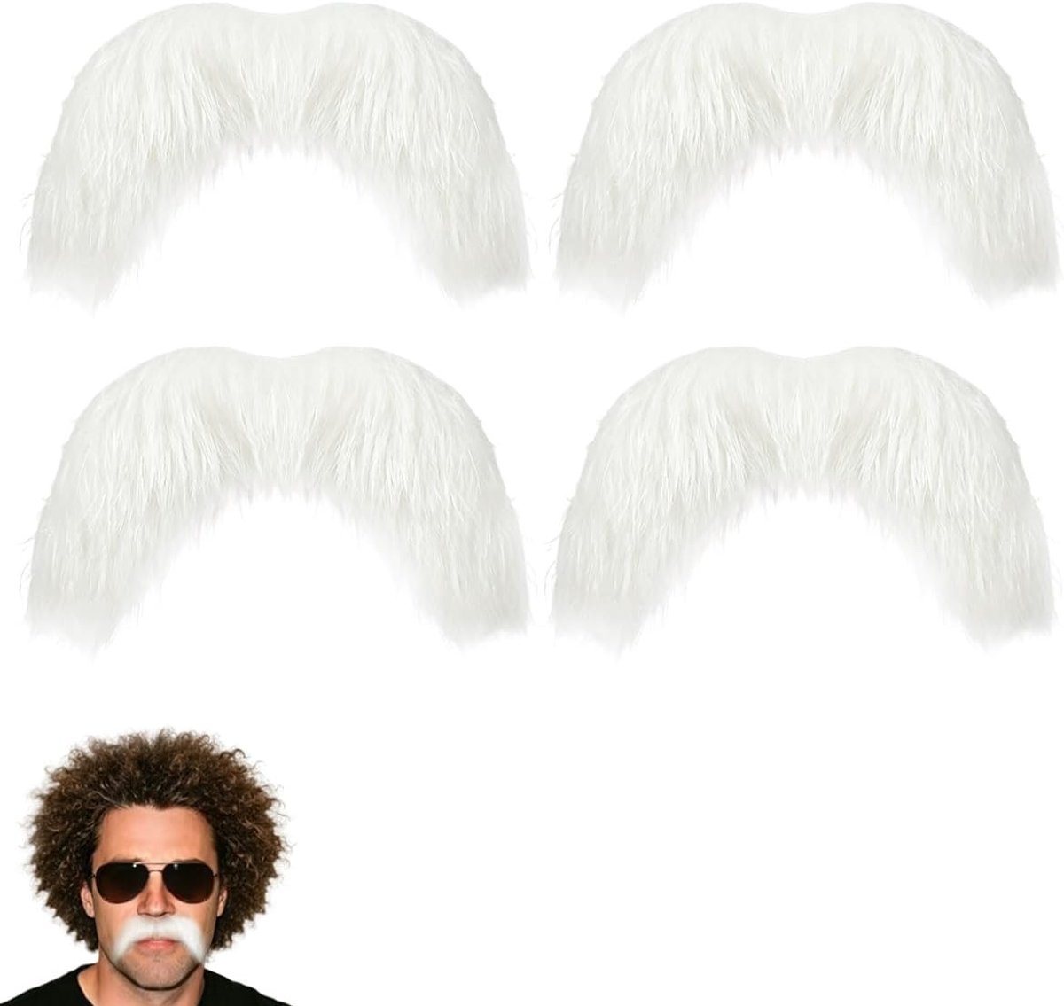 Nepbaarden 4 Paar 10,5 cm Zelfklevend Herbruikbaar, Brede Polyester Baard voor Kerstman, Oude Man, Retro Kostuum en Verkleedfeest, Perfect voor Carnaval en Theater