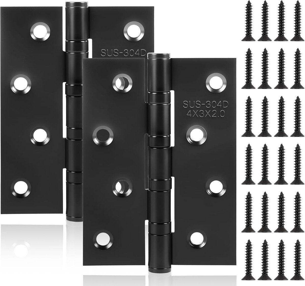 Set van 2 Zwarte Scharnieren 100 x 76 x 3 mm, Stevige Deurscharnieren met 24 Schroeven en Kogellagers voor Deuren, Ramen en Kasten