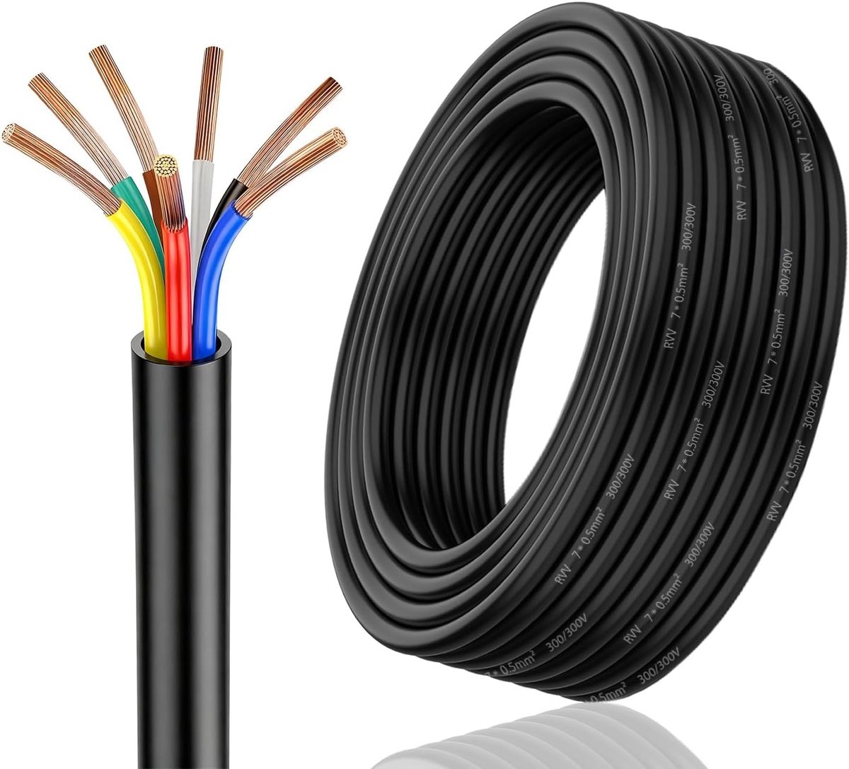 Ronde 7 x 0.5 mm² Kabel voor Auto, 10 Meter Lange Aansluitkabel voor Aanhangwagen en Caravan