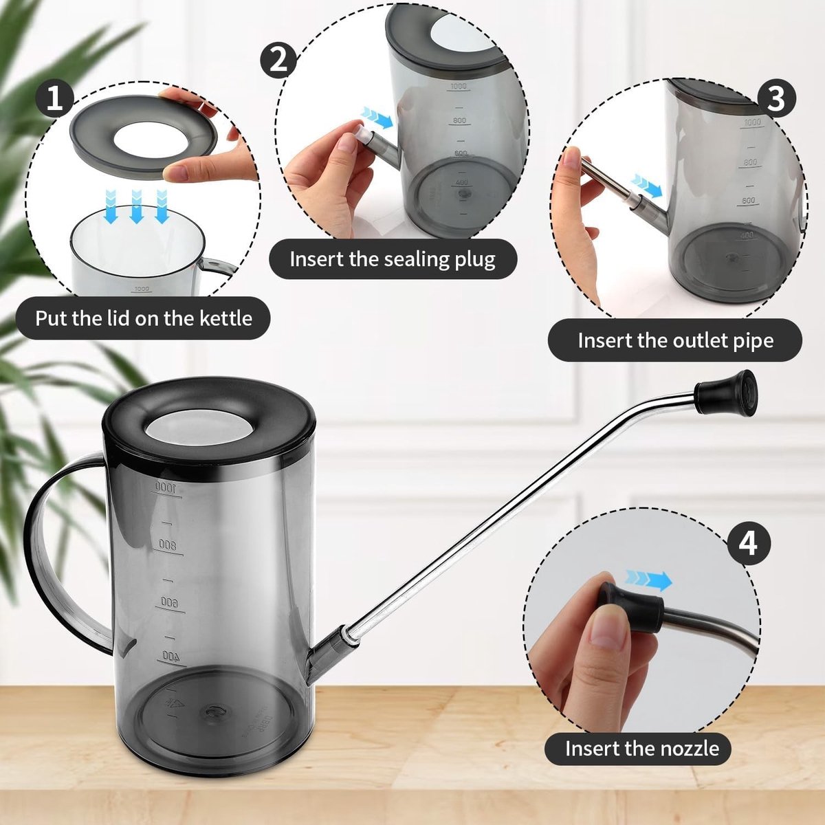 Praktische Gieter voor Binnenplanten 1 Liter met Lange Nek en Spuitmond - Ideaal voor Huishoudelijke Planten en Water geven in de Huiskamer