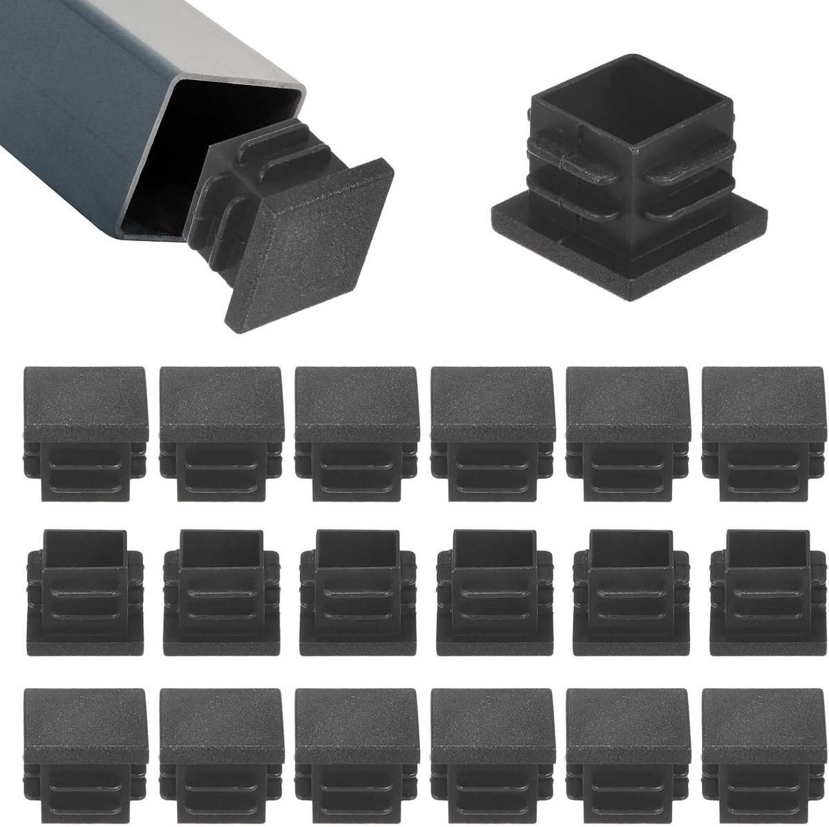 Set van 20 vierkante eindkappen 19 x 19 mm voor stoelpoot, barkruk en fitnessapparatuur - kunststof vloerbeschermers en stoelglijders