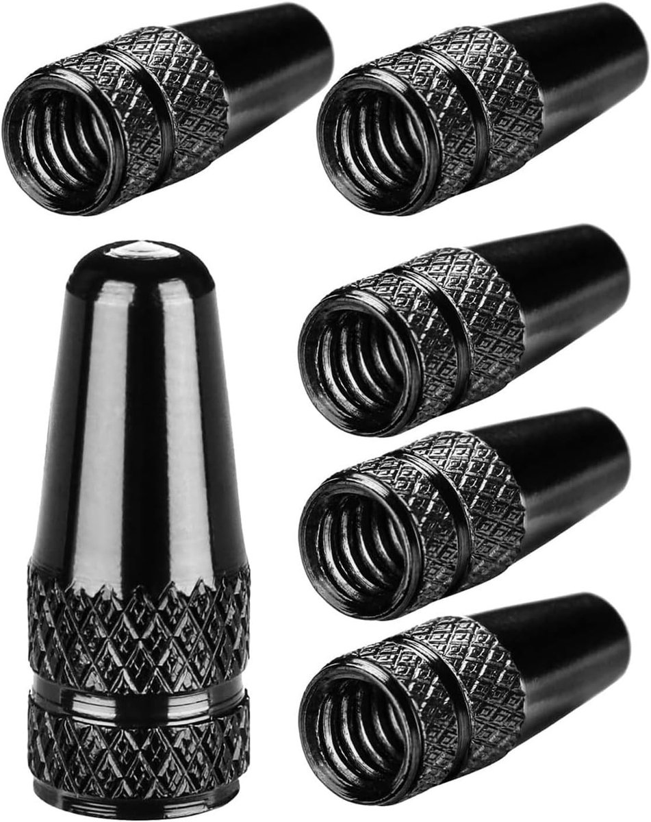 Set van 6 Zwarte Aluminium Ventieldoppen voor Fietbanden met Dunlop of Presta Ventiel, Fietsonderdelen, Ventieldopjes voor Fietsen, Fietsaccessoires