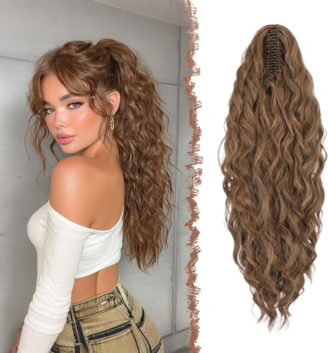 Langdurige Krullende Ponytail Extensions voor Vrouwen - Toffee Gemengd, 65 cm, Perfect voor Volumineuze Haarstijlen en Gemakkelijk te Draagbare Haaraccessoires