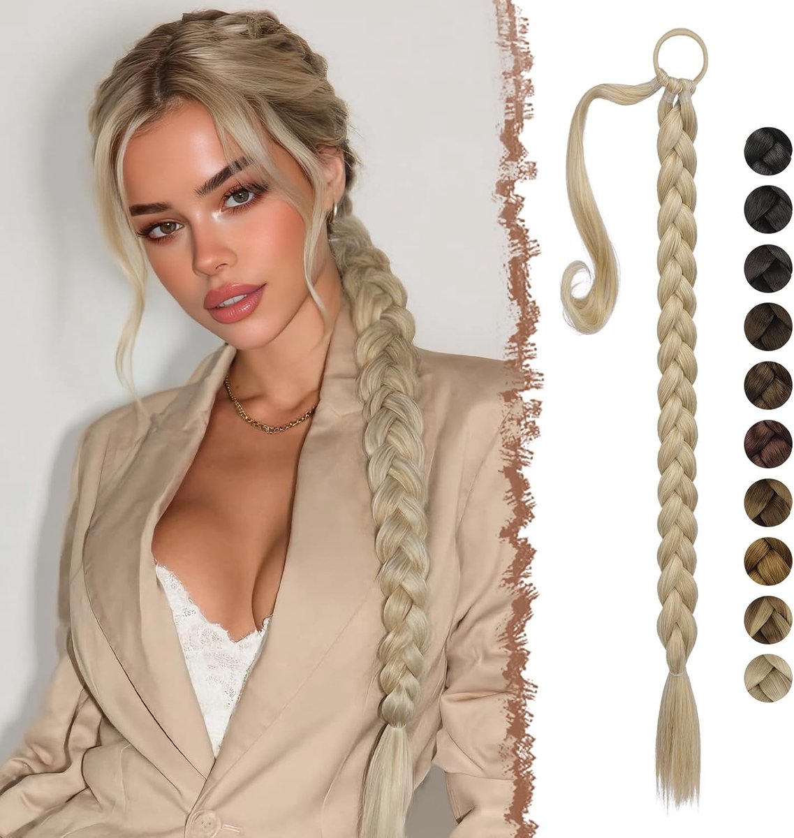 Lang Donkerblond Ponytail Extension van 85 cm met Haarelastiek - Synthetische Vlechtstuk voor Vrouwen, Perfect voor Feest en Dagelijks Gebruik