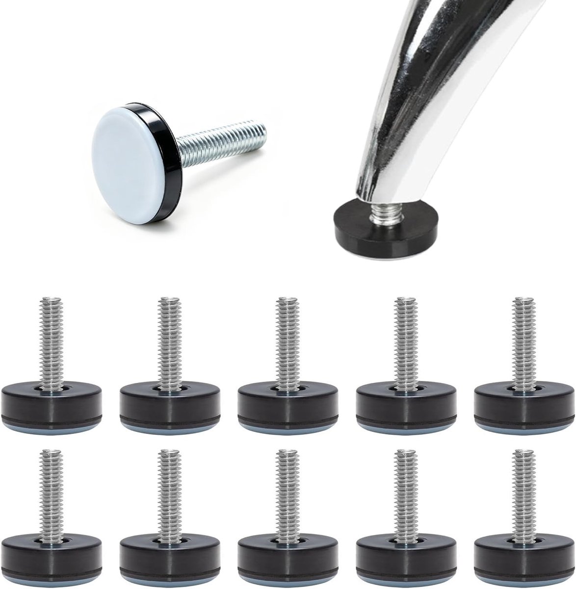 10 stuks duurzame rond M6 meubelglijders, Ø 22 mm, geluidsreductie, teflon glijders voor stoelen, banken, tafels en bedden