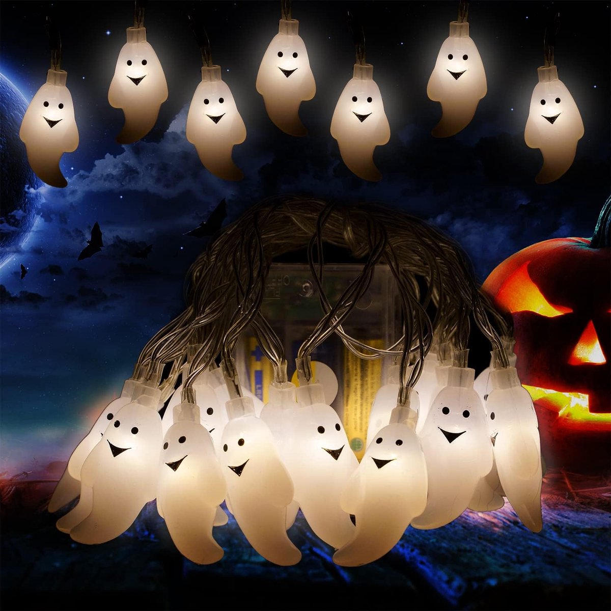 SULOLI Halloween-lichtsnoer, 3 m, 20 leds, Halloween-lichtketting voor thuis, feest, tuin - ShopVlot