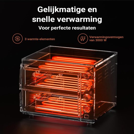 Elektrische Pizzaoven met 2 Niveaus - 3000W - Inclusief 2 Cordieriet Pizzastenen - Dubbele Bakoven met Kijkvensters - Voor Pizza en Brood — afbeelding 2