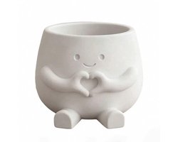 Bloempotten met smileygezichtjes en hartjes, plastic bloempotten (geschikt voor binnen en buiten), bloempotten voor vetplanten, leuke bloempotten, wit.