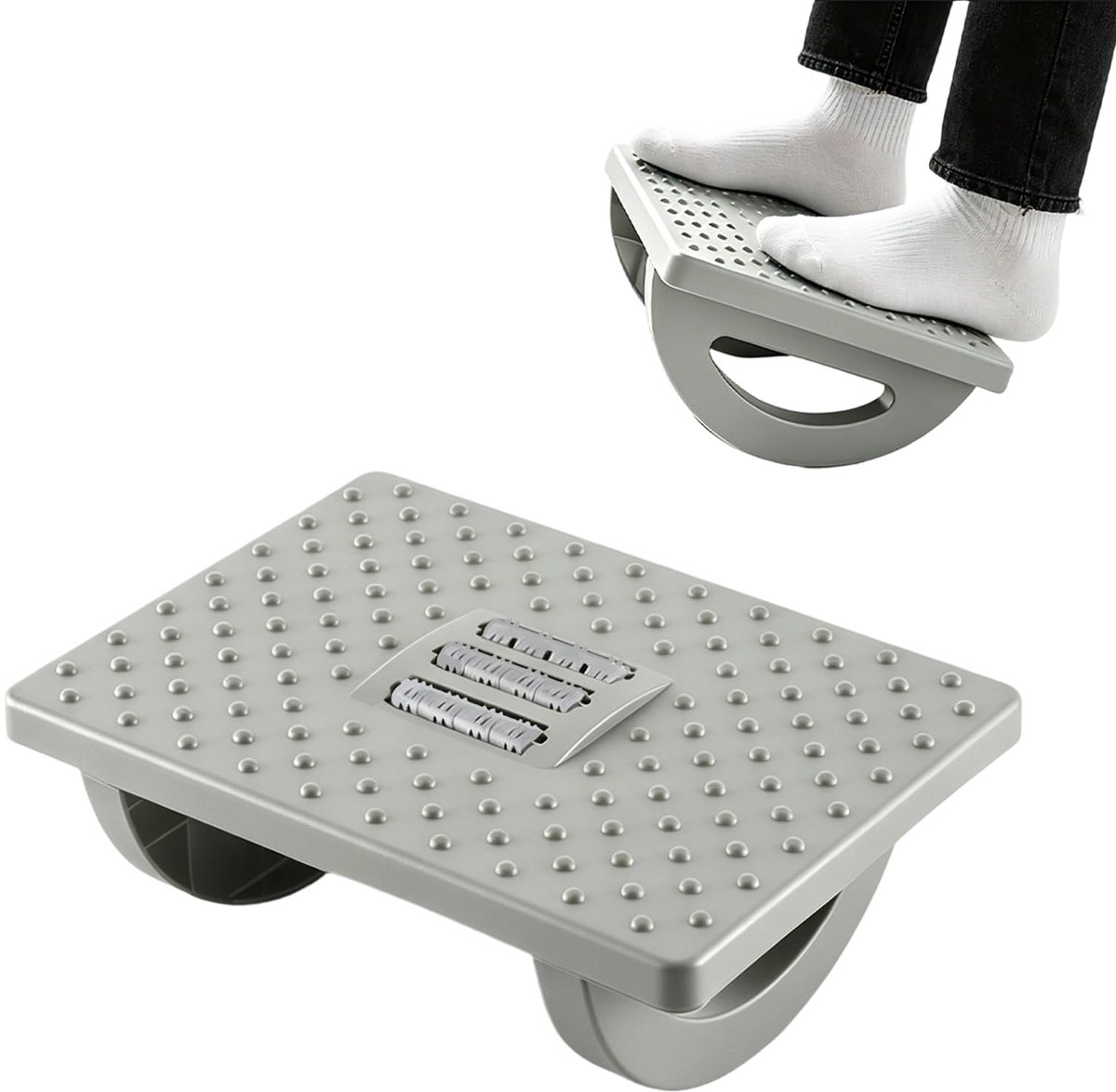 Voetsteun bureau ergonomisch - grijs - met massageoppervlak - ontlast benen - ShopVlot