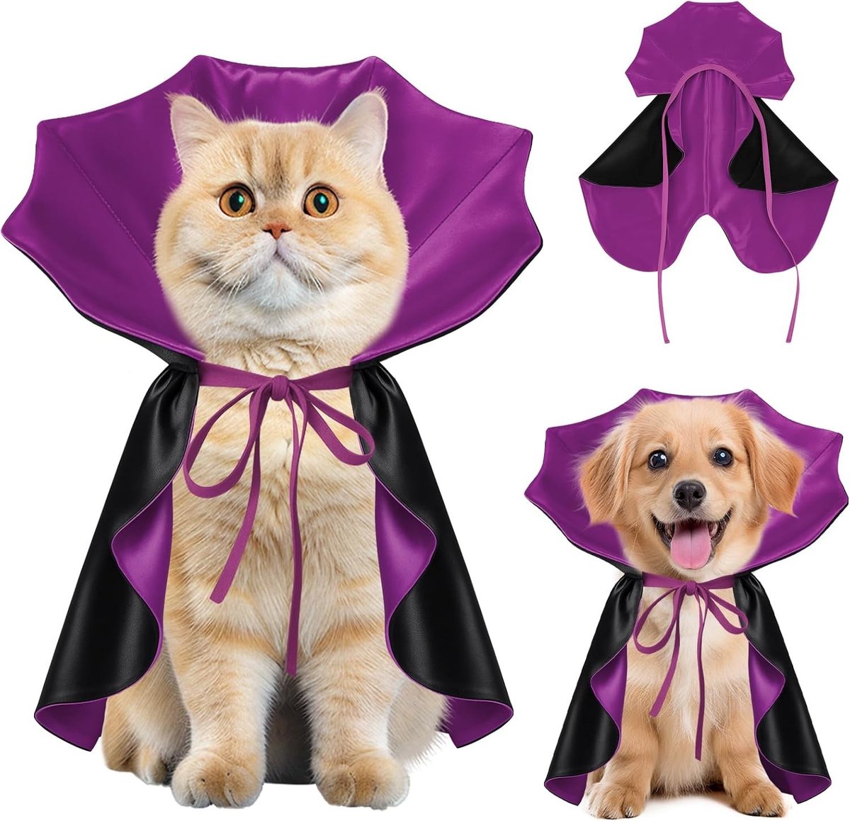 Grappige Halloween Kostuum Cape voor Kleine Honden en Katten met Nekbescherming en Verstelbare Band voor Vampier Feestjes en Cosplay (Paars, S)