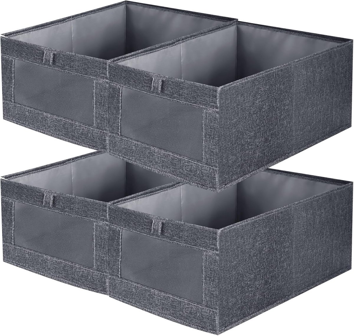 Set van 4 Opbergdozen voor Lades van Cationisch Stof met Venster voor Ondergoed, Bh's en Stropdassen - Vouwbaar, 41 x 11 x 17 cm, Grijs