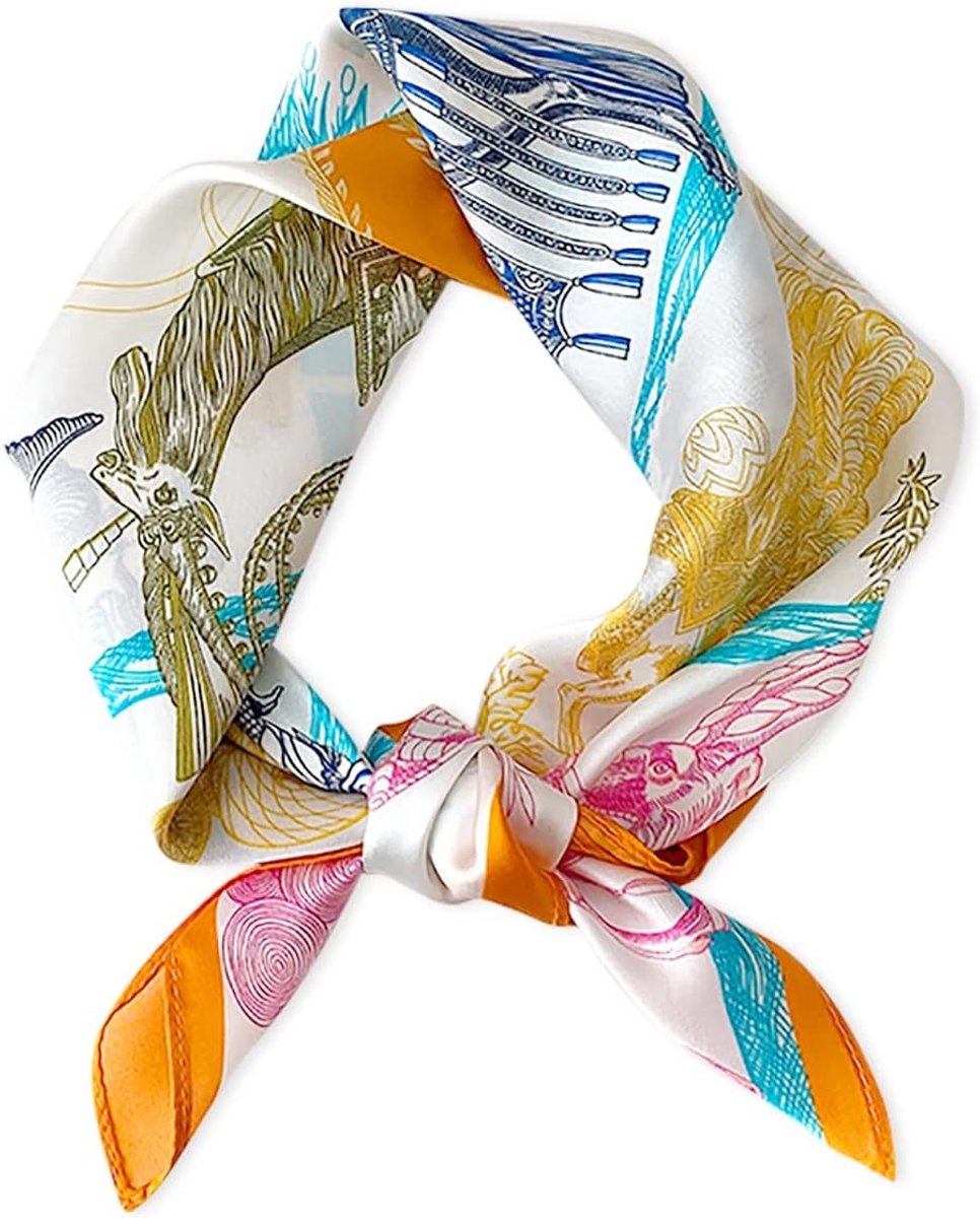 Zijde Sjaal voor Vrouwen met Abstracte Dierenprint - Lichtgewicht en Zacht, Perfect als Haarband of Nekdoek, Oranje, Één Maat