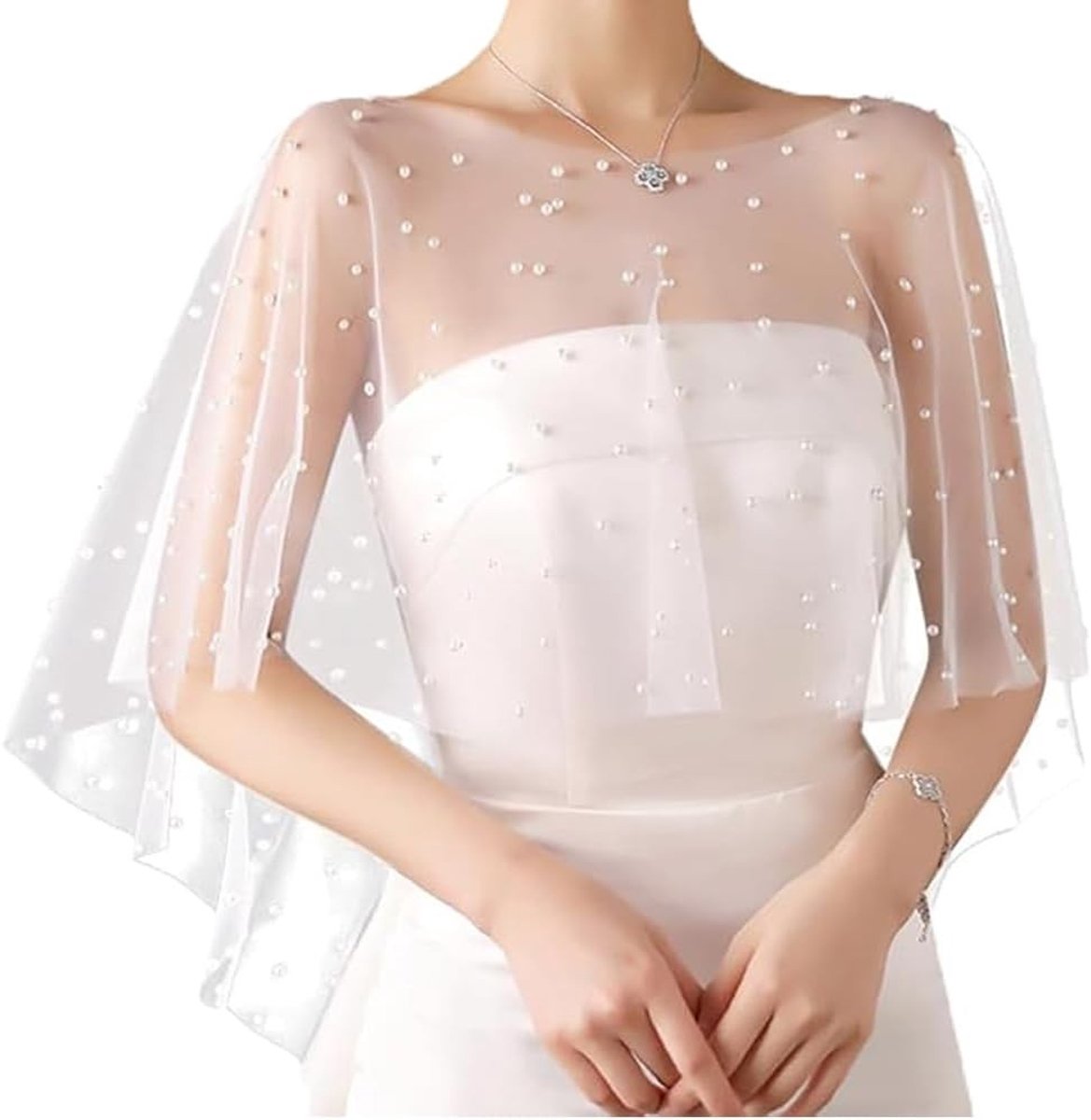 Elegante Tulle Cape met Beads en Organza, Ideaal voor Bruiden en Feestelijke Gelegenheden, Perfecte Chiffon Sjaal voor Avondjurken en Bruiloften