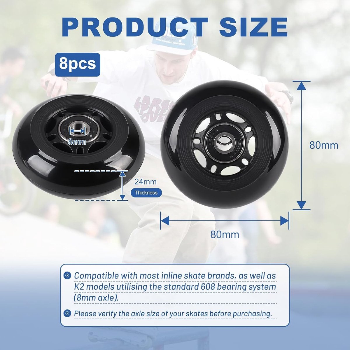 Inline Skate Wielen 80mm 8 Stuks 88A Hardheid ABEC 9 Voor Outdoor en Indoor Rollerskates