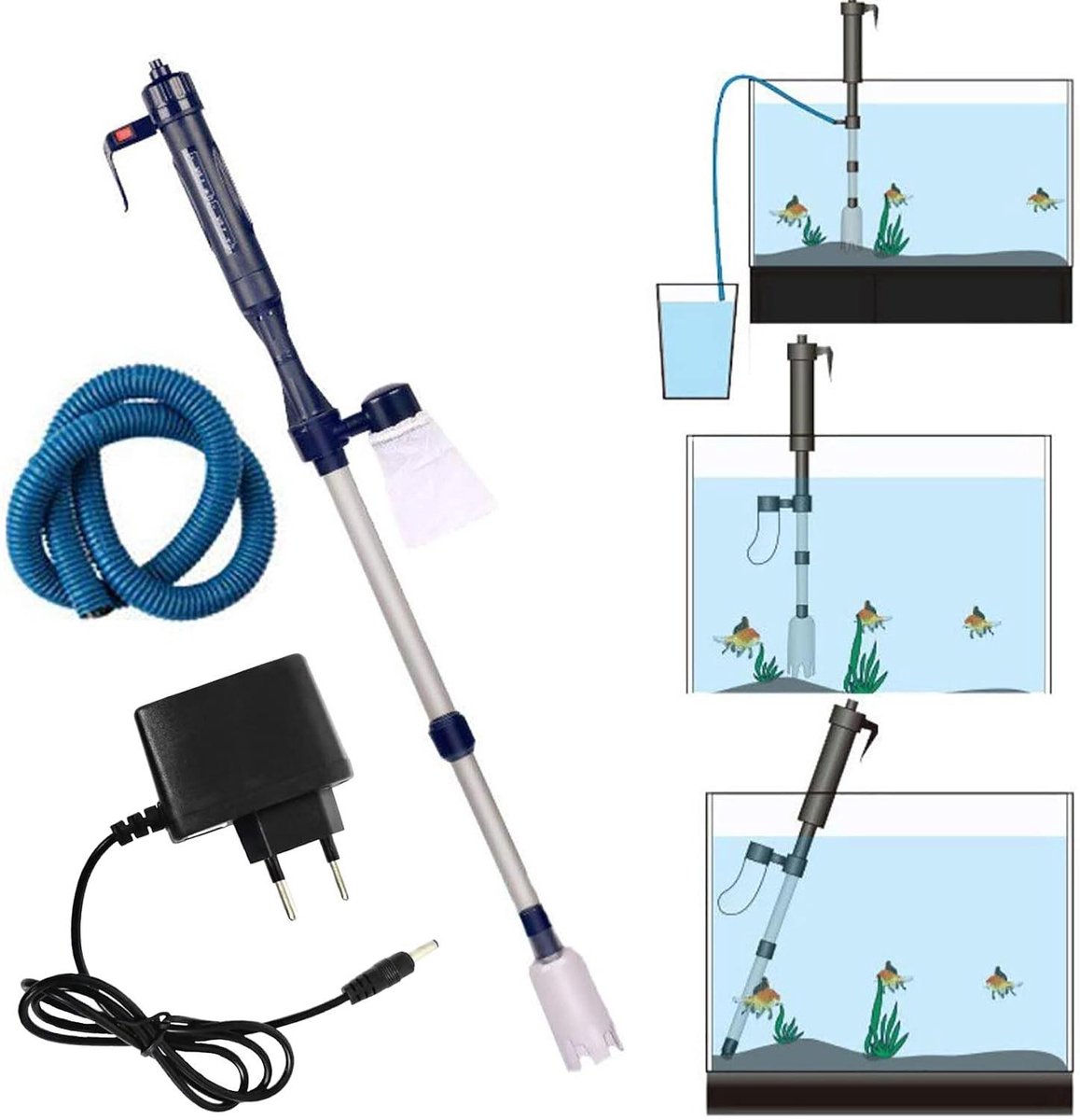 Aquarium Grondreiniger - Waterwisselaar Vacuüm - Aquarium Onderhoud - Automatische Batterij Bediening - 5.3 Quarts Capaciteit - Zwart