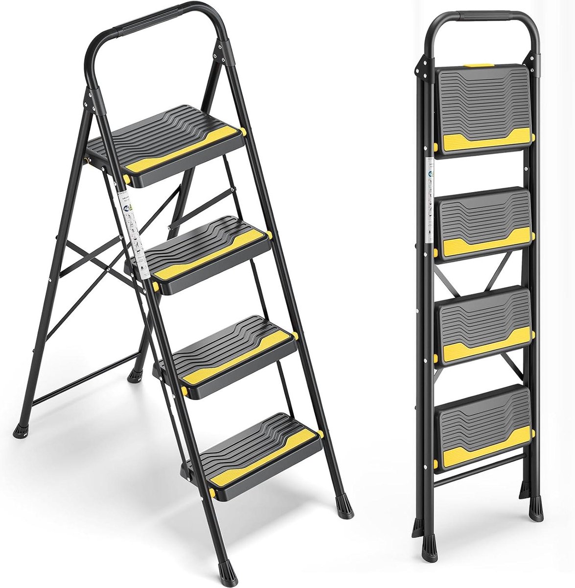 Opvouwbare ladder - Huishoudtrap kruk - Klusjes in huis - Brede antislip treden - 4 treden - Zwart