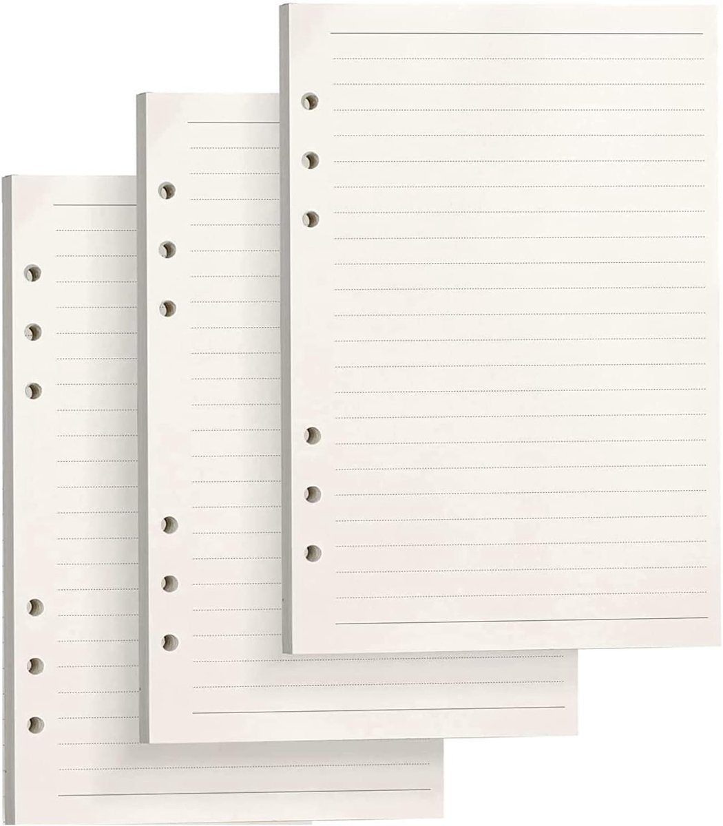 3 Packs A5 Horizontaal Lijnpapier, 135 Vellen Lege Vervangbladen, 6 Gaten Losse Notitiebladen voor Filofax en Ringband Notebooks