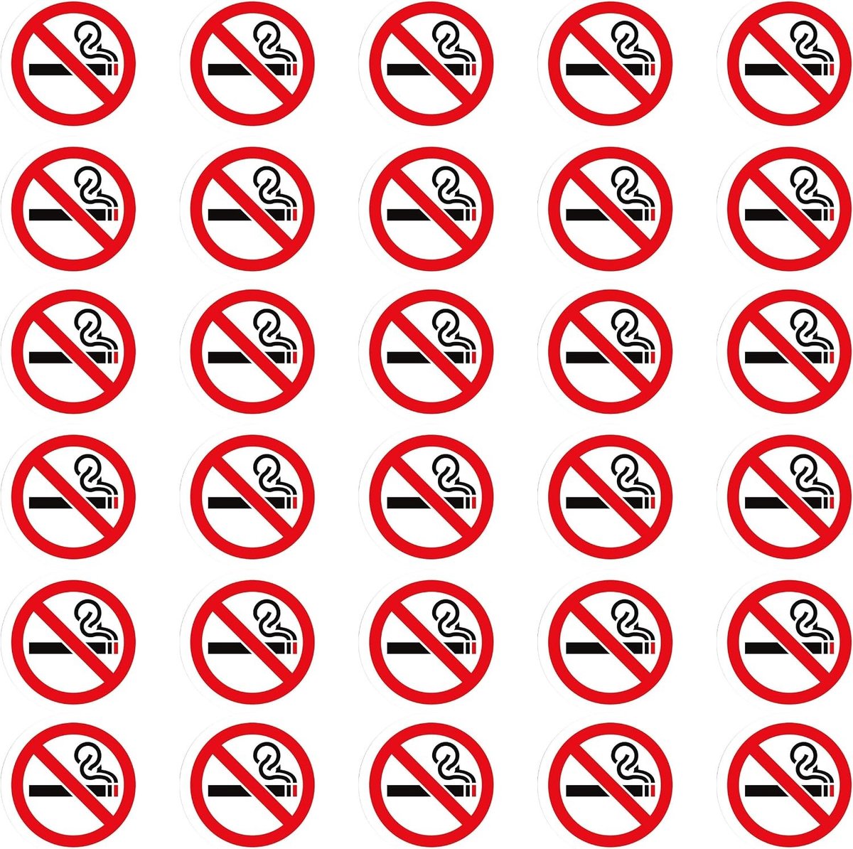 Verboden Roken Stickers, 30 Stuks, Diameter 7.5 cm, UV-Bescherming, Waarschuwingssignalen voor Binnen en Buiten, Rookverbod Stickers voor Veiligheid en Gezondheid