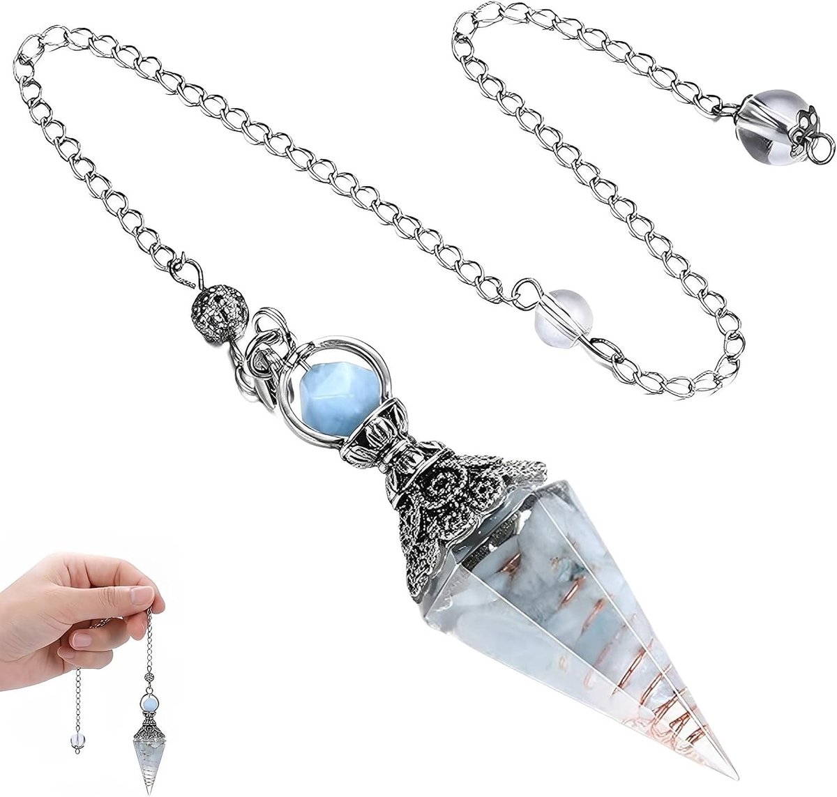 Zeegroene kristallen pendel voor radiesthesie en waarzeggerij, antiek zilver, Reiki balans, meditatie en chakra reiniging, spiritueel amulet