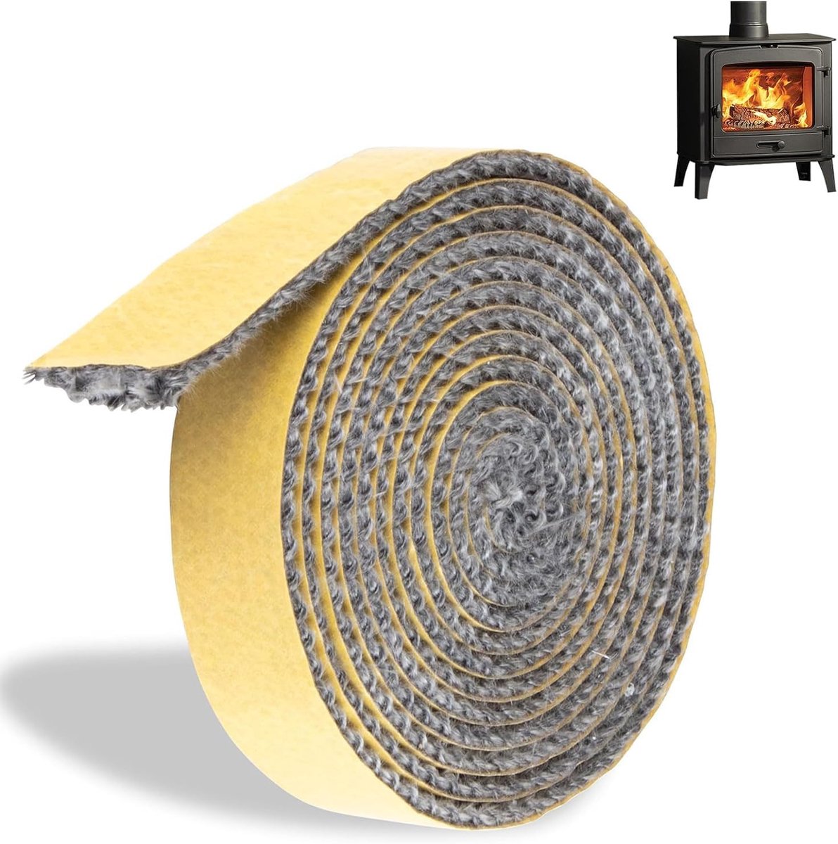 Brandtouw voor houtkachel - plat fornuis - zelfklevende afdichtingsvoering voor fornuis - schoorsteen - open haarden - ovendeur - hittebestendige afdichtingsstrip (3 mm x 15 mm x 2 m)