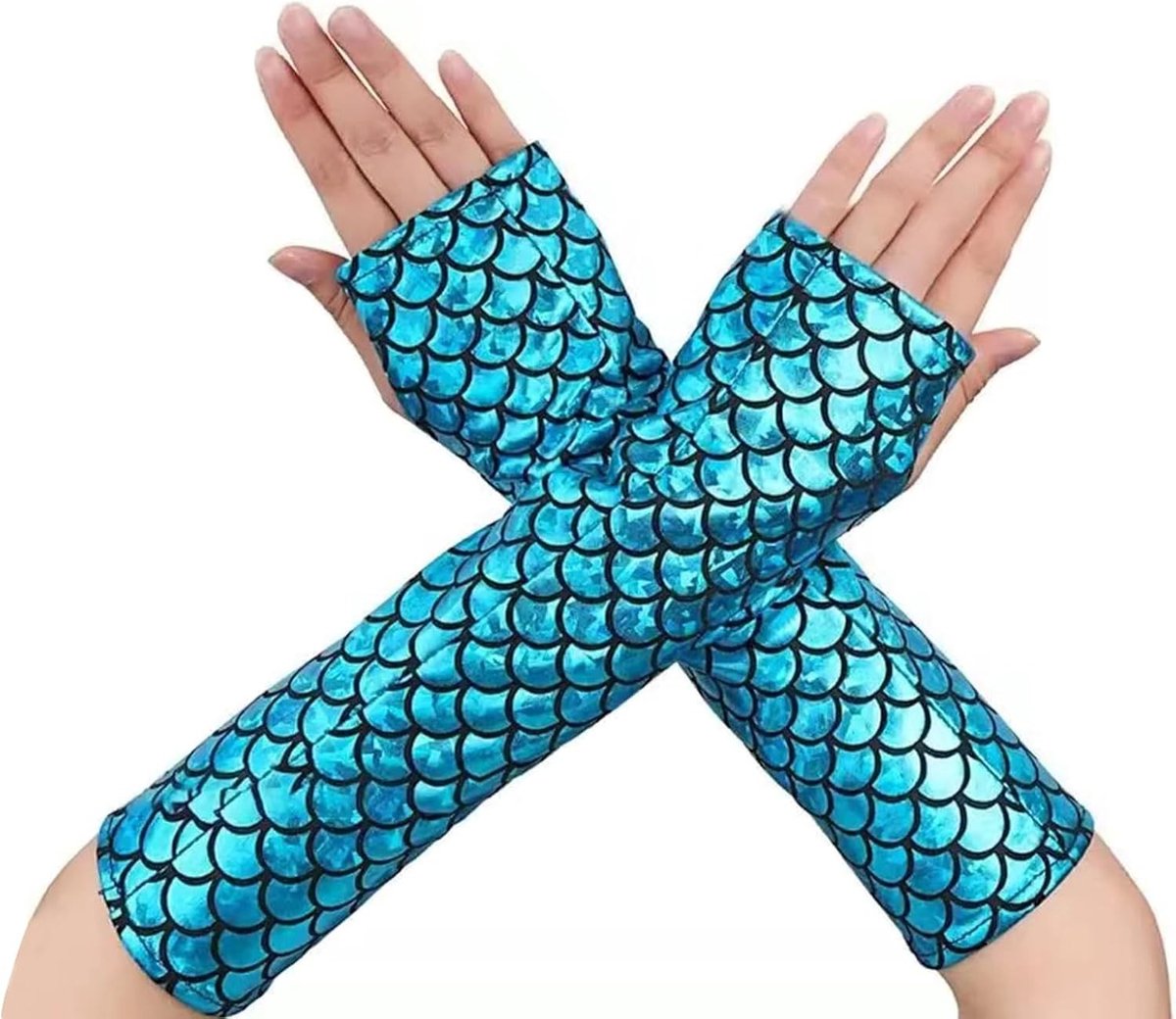 Lange Vingerloze Handschoenen met Zeemeermin Schubben voor Vrouwen, Perfect voor Halloween, Rave Feesten en Carnaval