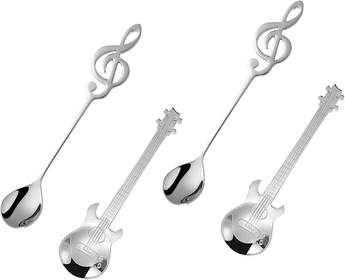 Set van 4 RVS Koffielepels voor Muziekliefhebbers - Perfect voor Thee, Dessert en Dranken