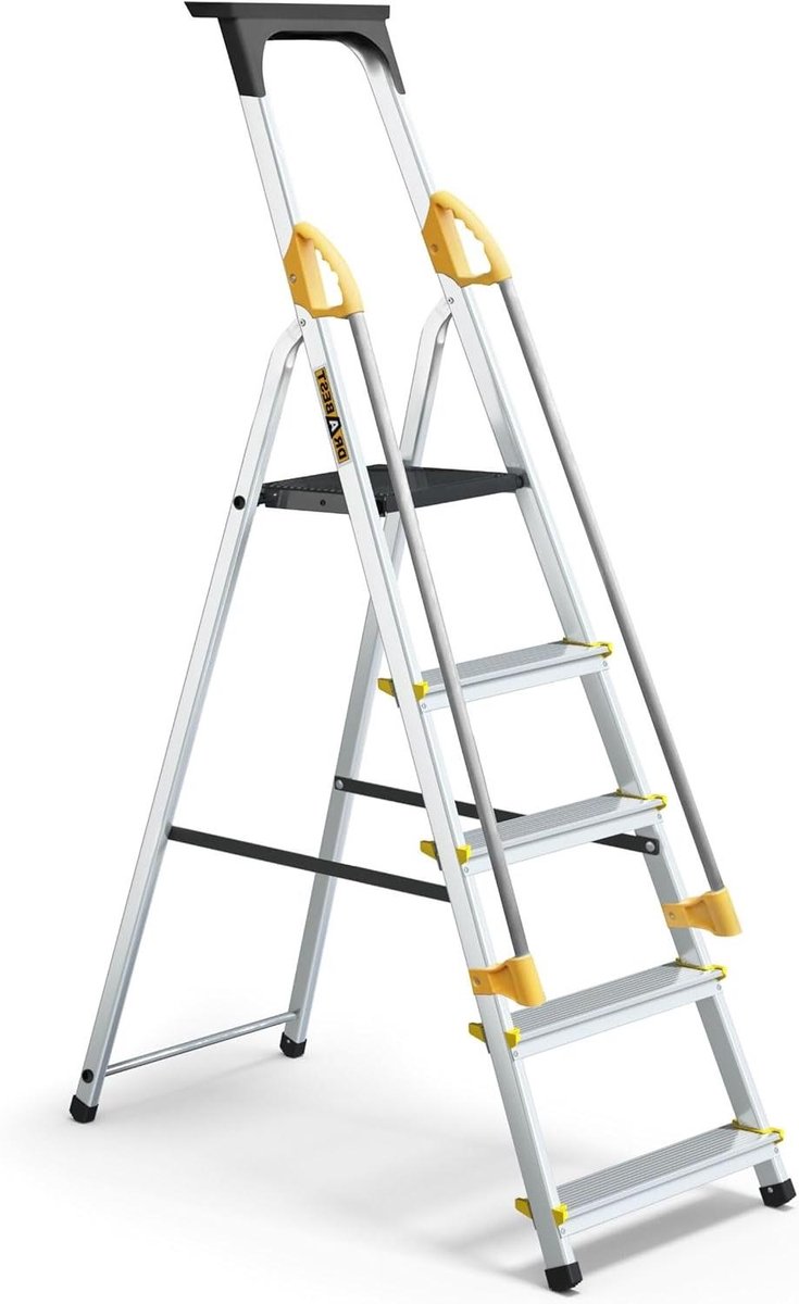 Huishoudtrap met handgrepen - Opvouwbare trap - Klusjes in huis - Met gereedschapsplateau - 5 treden - Zilver