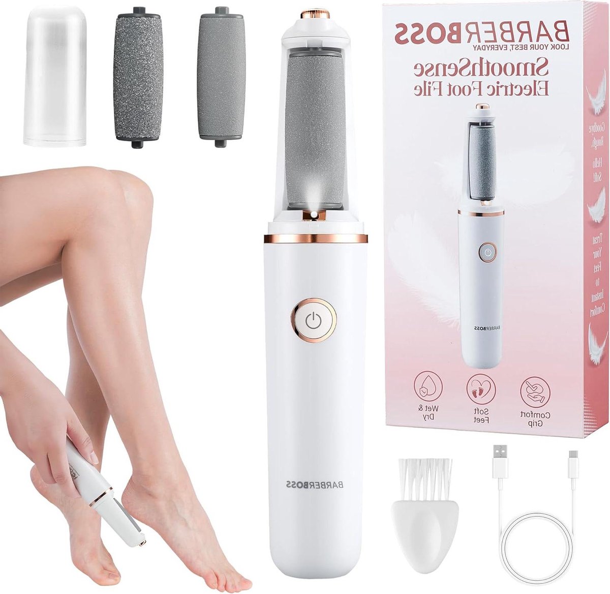 Elektrische Voetvijl - Eeltverwijderaar Voeten - Professionele Pedicure - Met LED-lamp - USB Oplaadbaar - Wit