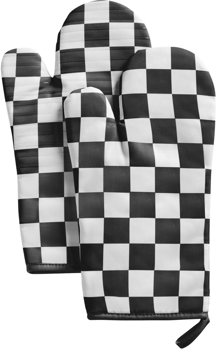 Ovenwanten hittebestendig 15 x 30 cm - vintage retro dambord - antislip siliconen - veilig koken - ShopVlot