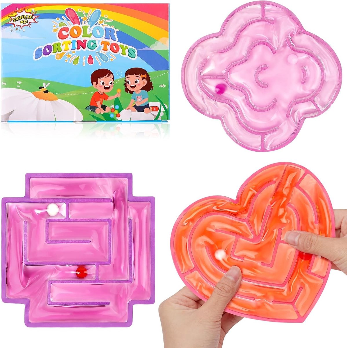 3 Stuks Labyrint Spel Sensory Speelgoed, Anti-Stress Speelgoed voor Kinderen en Jongeren, ADHD en Autisme Speelgoed voor Ontspanning en Vermindering van Angst (Rood + Roze + Paars)