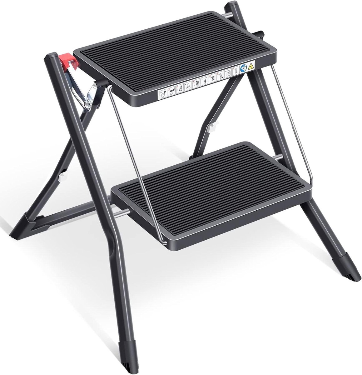 Opstapladder 2 treden - Klapladder opstap - Huishoudelijk werk - Ultra dun opvouwbaar - 49.5 cm diep - Zwart