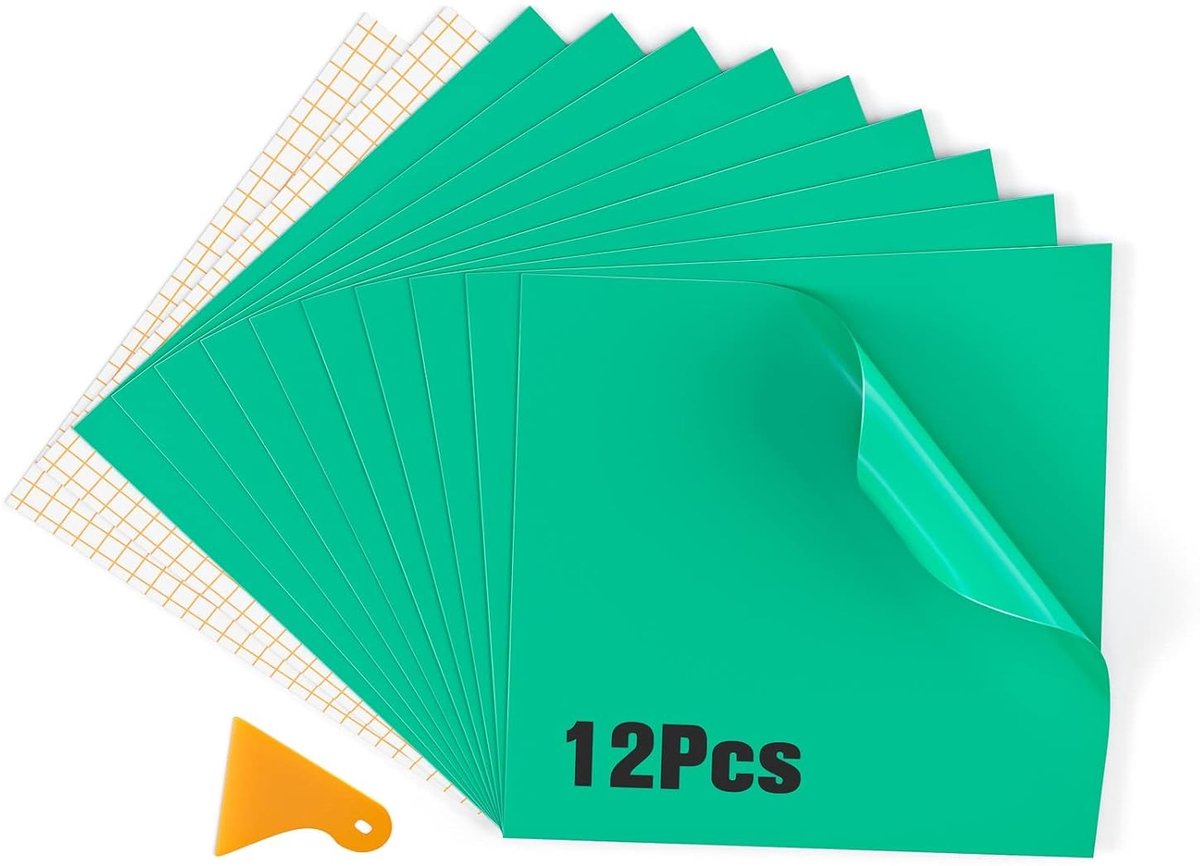 Zelfklevend Vinyl Film 12 Vel 12 x 12 Inch voor DIY Creaties, Logo's en Banners - Inclusief 2 Vellen Transferpapier en 10 Vellen Vinyl