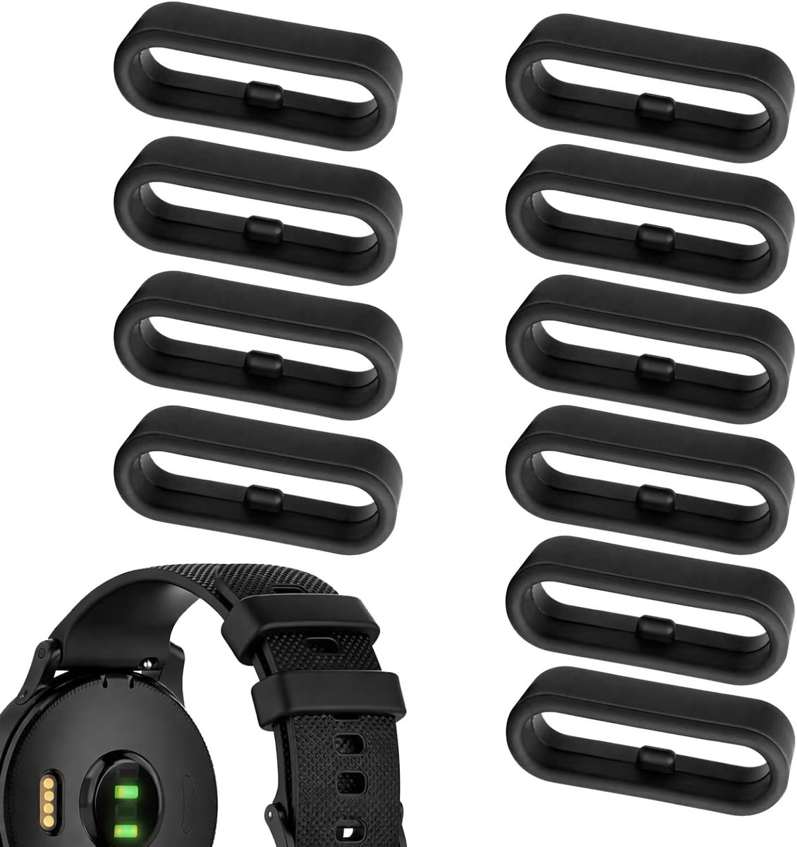 Set van 10 Zwarte Siliconen Horlogeband Lussen, Vervangingsringen 22mm Geschikt voor Sporthorloges, Duurzaam en Comfortabel voor Activiteiten