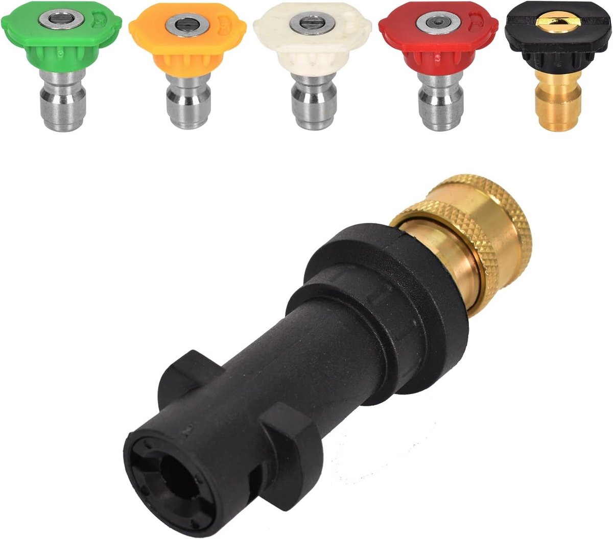 Hogedrukreinigingsset met Adapter voor 1/4'' Snelsluiting, Geschikt voor K2 - K7, Inclusief 5 Stuks Hogedrukspuitmondstukken voor Auto- en Tuinreiniging