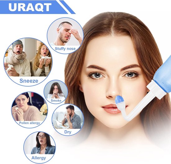 Nasal Wash Set met 300 ml Sine Rinse Bottle, 20 Nasal Rinse Zoutpakketten en Thermometer Stickers voor Volwassenen en Kinderen, BPA-vrij en Effectieve Neusspoeling — afbeelding 4