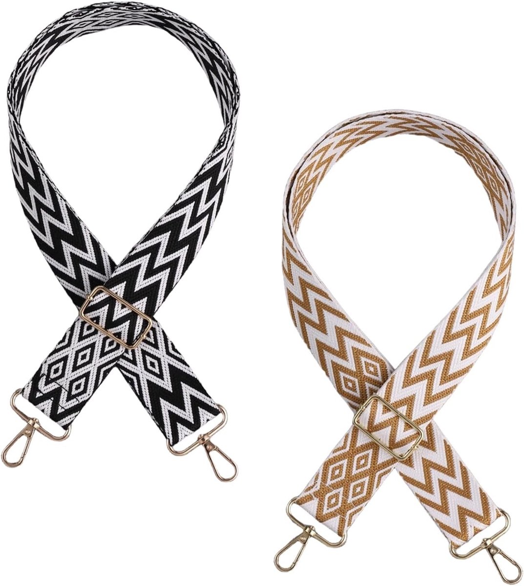 Verstelbare tasriem set van 2, 3.8 cm breed, schouderriem voor handtassen en schoudertassen, zwart/wit/bruin, ideaal voor mode en comfort