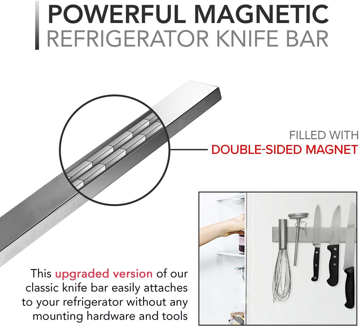 Magnetische messenhouder 16 inch - roestvrij staal - dubbelzijdig - ideaal voor keuken - ShopVlot