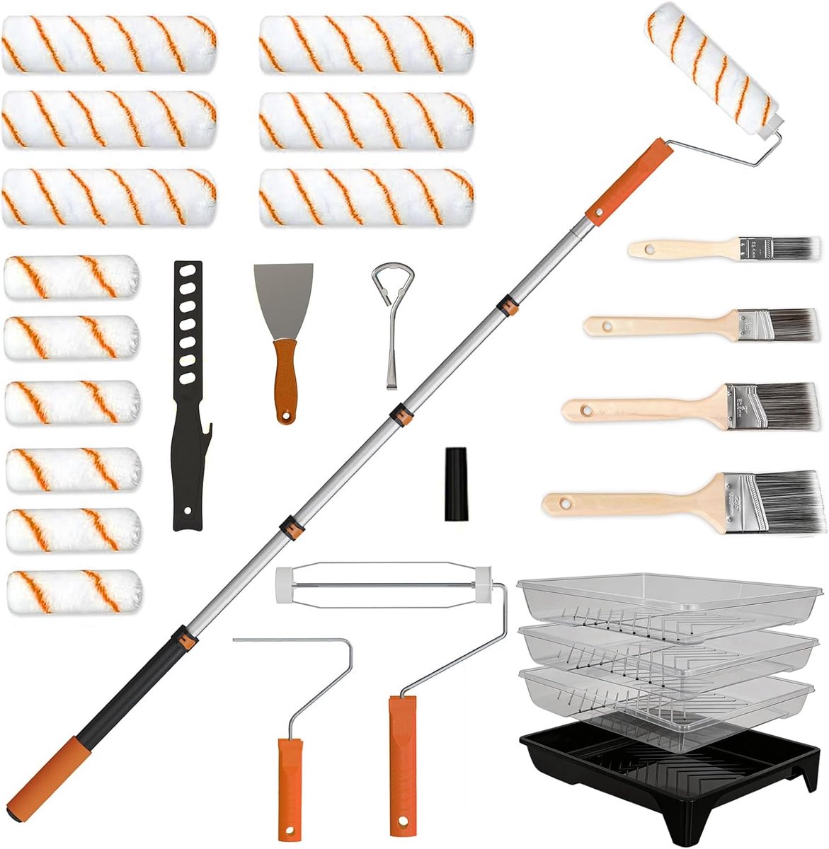 SISUPASSIE Verfrollerset met 0,3-1,3 m verlengstang, 27-delige verfrollers en ladensets om te schilderen, 23 cm 10 cm - ShopVlot