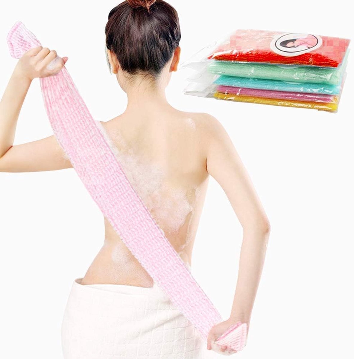 SnelShoppen - 5 Stuks Exfoliërende Badhanddoek, Nylon, Japanse Peeling, Lichaamsdouche, Exfoliërende Wasdoeken, Handdoek, Schoonmaak Spons, Voor Vrouw