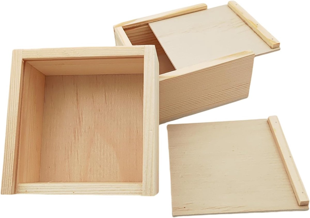 Ongefinished Houten Opbergdoos met Glijdend Deksel - Natuurlijke Houten Container voor Sieraden, DIY Projecten en Creatieve Hobby's (2 Stuks)