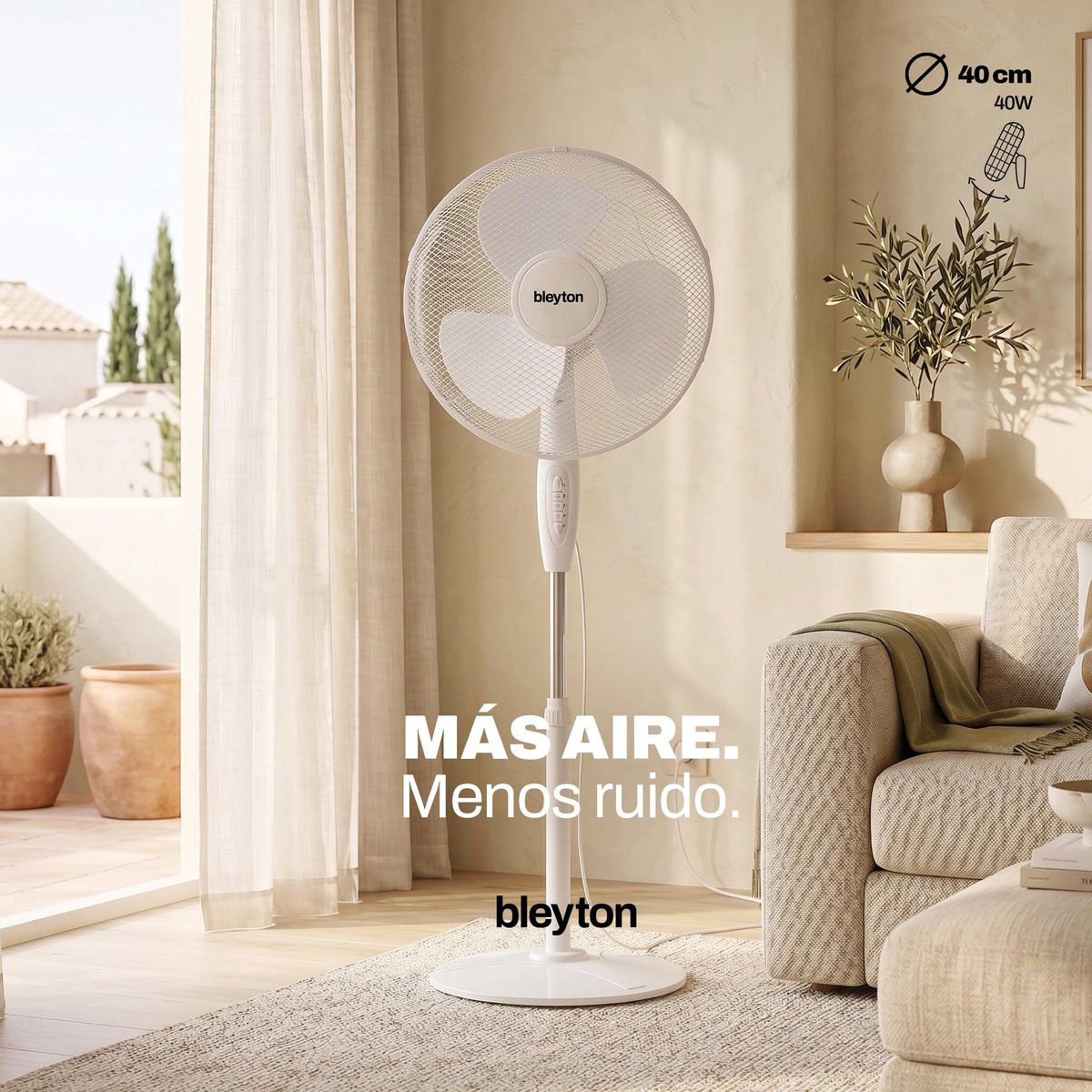 SnelShoppen - BLEYTON Staande Ventilator 40W - Stil, Krachtig en Energiebesparend - 3 Snelheden, Oscillatie 180 Graden - Wit voor Slaapkamer, Woonkame