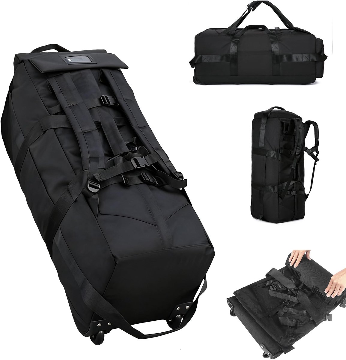 SnelShoppen - Opvouwbare reistas met wieltjes, groot 80 l, multifunctionele 3-in-1 handbagage, rugzak en koffer, waterafstotende Oxford-tas, zwart 80