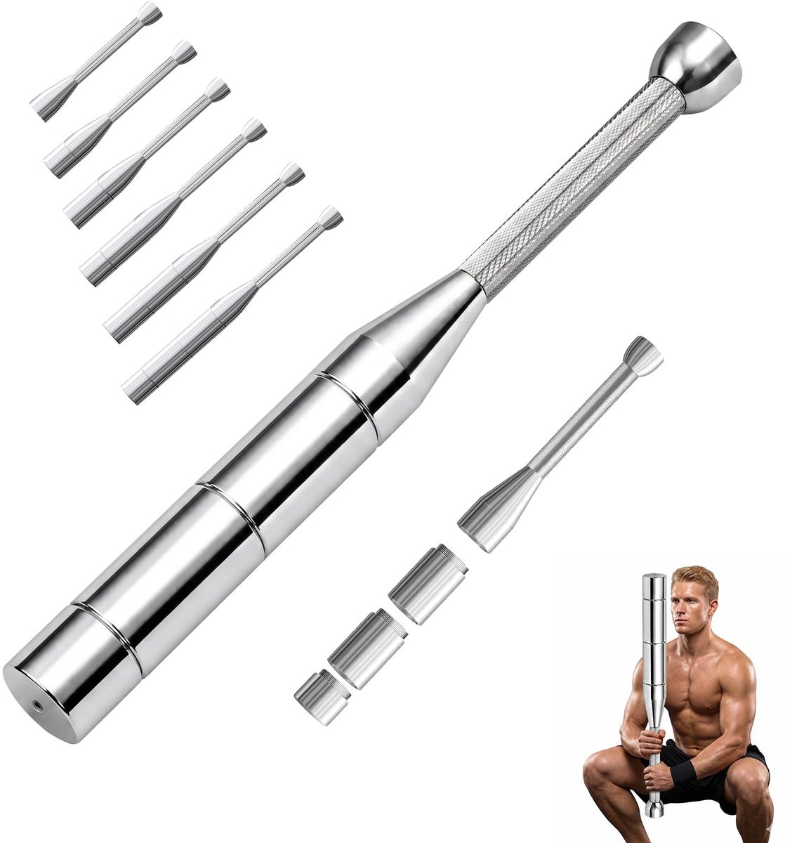 SnelShoppen - Verstelbare Macebell 6-in-1 Clubbell met Antislip Grip voor Krachttraining, Fitness Accessoire voor Heren, Thuis en Gym, Duurzaam Materi