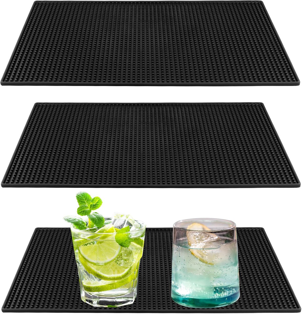 SnelShoppen - 3 Stuks Siliconen Afdruipmat 30x45 cm - Zwart Antislip Rechthoekige Afdruipmat voor Servies - Ideaal voor Bar, Club, Restaurants en Keuk