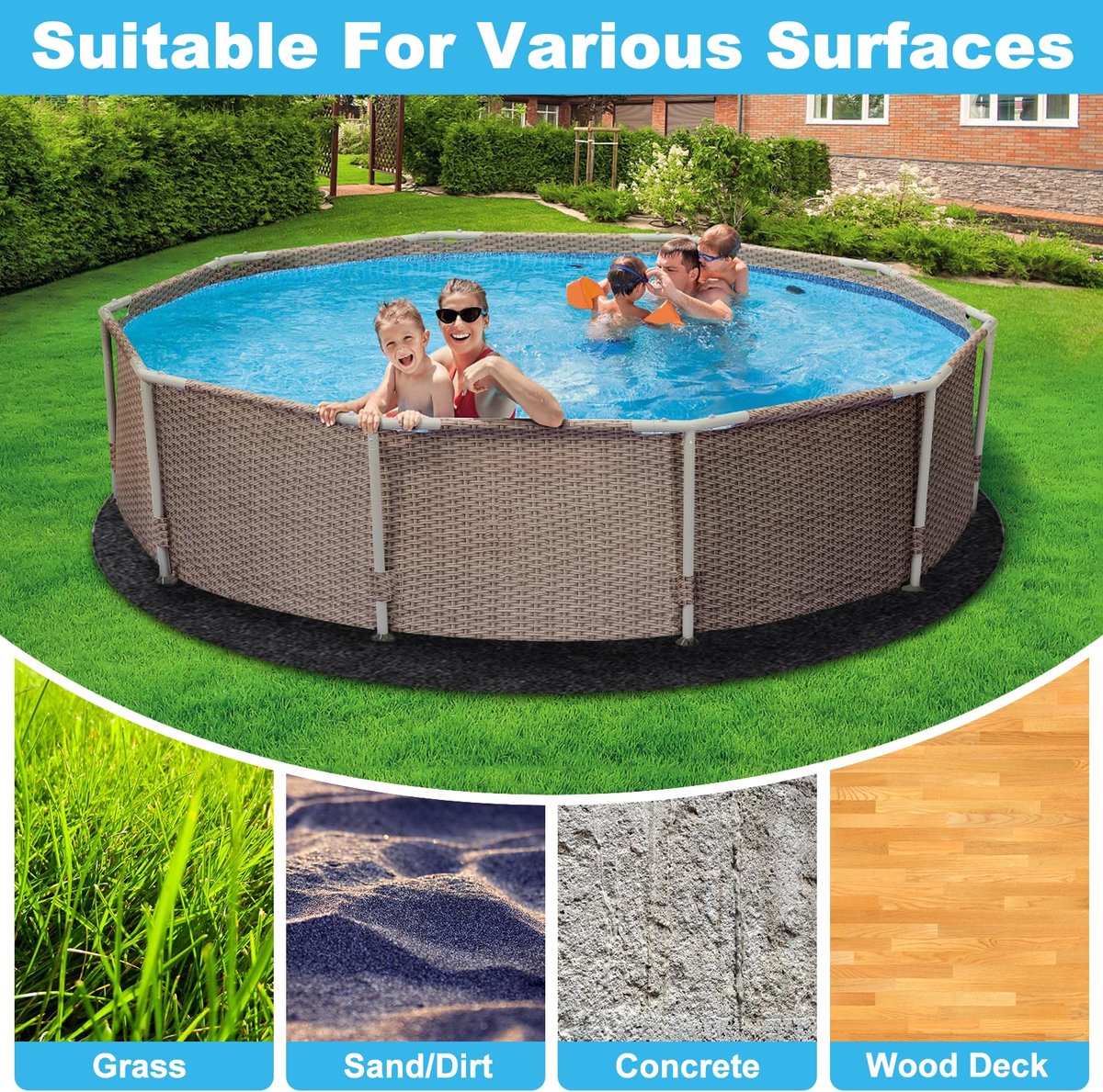 SnelShoppen - Whirlpoolmat 200 cm Rond Antislip Onderlegger Waterdicht Outdoor Zwembadmat Grondzeil Opvouwbaar Vloerbescherming Bodemplaat voor Zwemba
