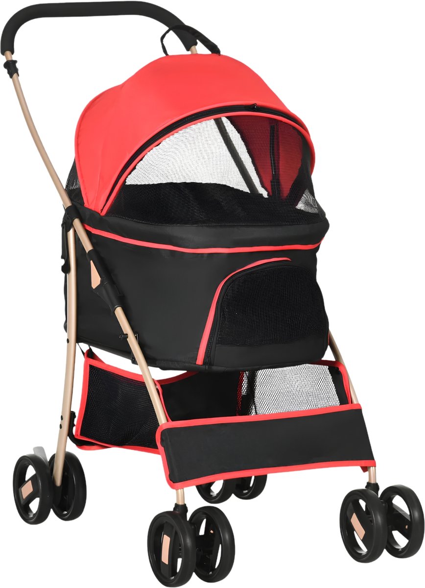 2-in-1 Hondenbuggy & Draagtas – Opvouwbare Hondenwagen met Kussen – Rood